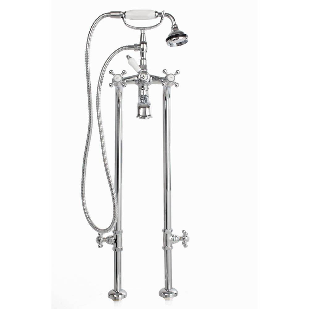 Cheviot Products 5100 SERIES Extra-Tall Free-Standing Tub Filler with Stop Valves - Cross Handles - Porcelain Accents