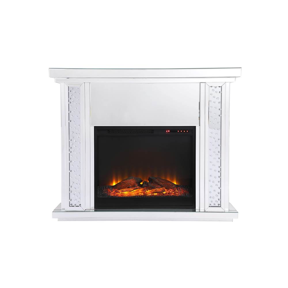 Elegant Lighting 47.5 In. Crystal Mirrored Mantle With Wood Log Insert Fireplace