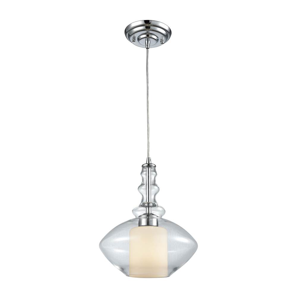 Elk Lighting Alora 1-Light Mini Pendant in Chrome With Clear and Opal White Glass