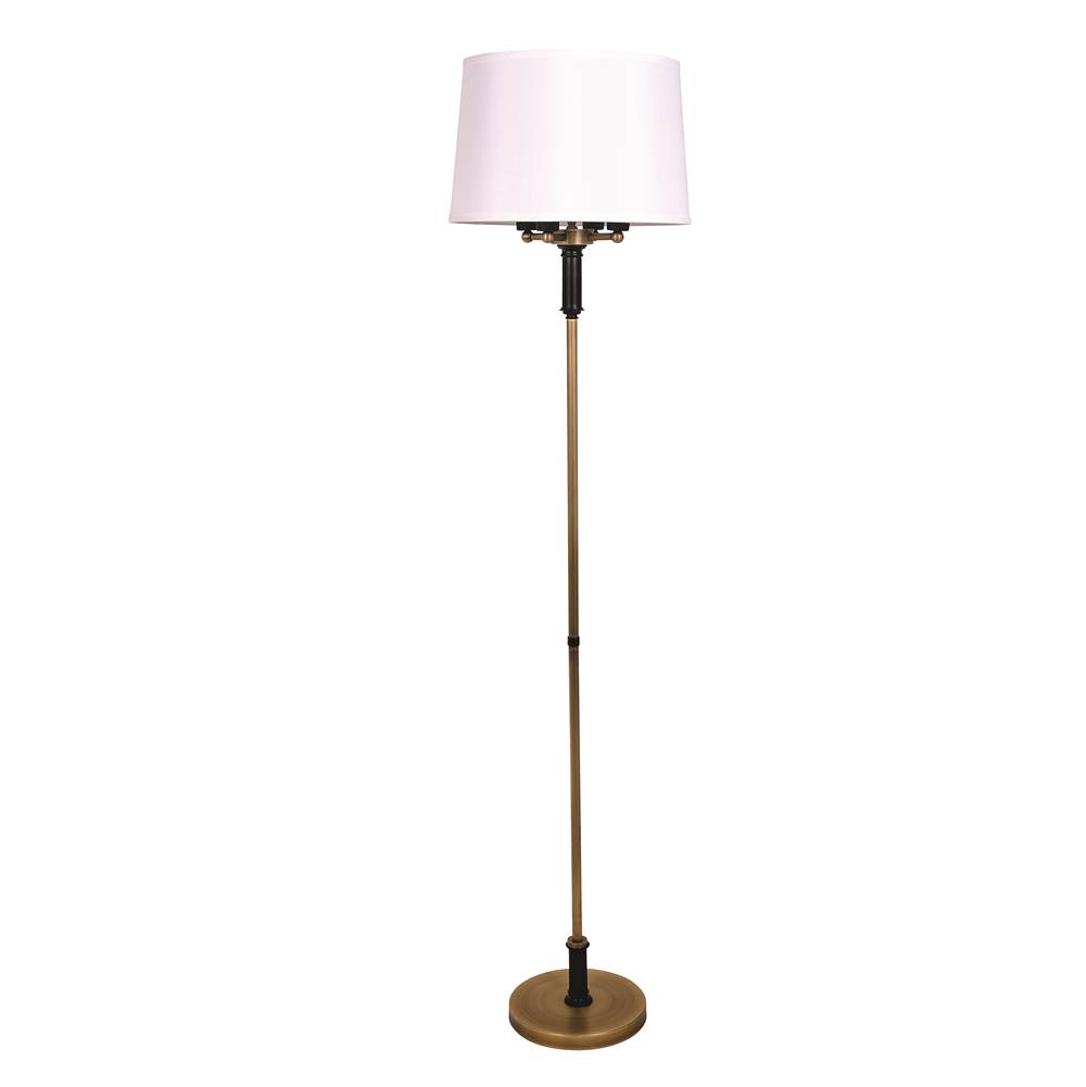 House Of Troy Alpine 4 Light Cluster Antique Brass/Black Floor Lamp With White Silk Softback Shade