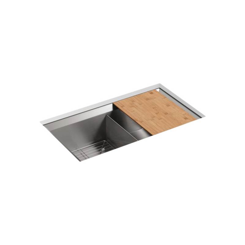 Kohler Poise® 33'' x 18'' x 9-1/2'' Undermount double-equal bowl kitchen sink, includes cutting board and rack