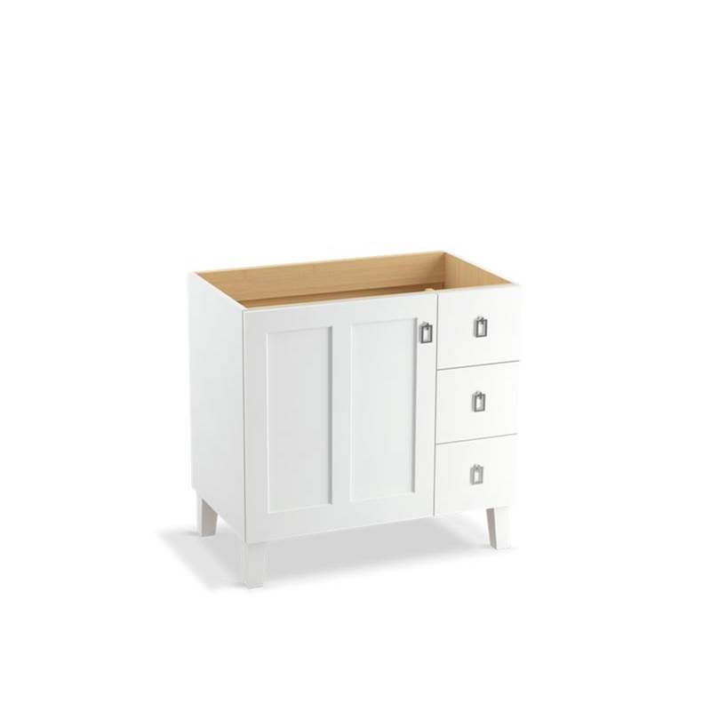 Kohler Poplin® 36'' bathroom vanity cabinet with legs, 1 door and 3 drawers on right