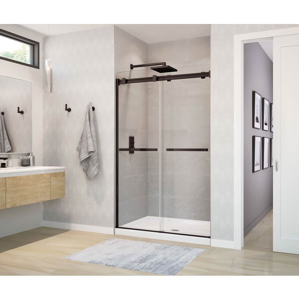 Maax Duel 44-47 x 70 1/2-74 in. 8 mm Sliding Shower Door for Alcove Installation with Clear glass in Dark Bronze