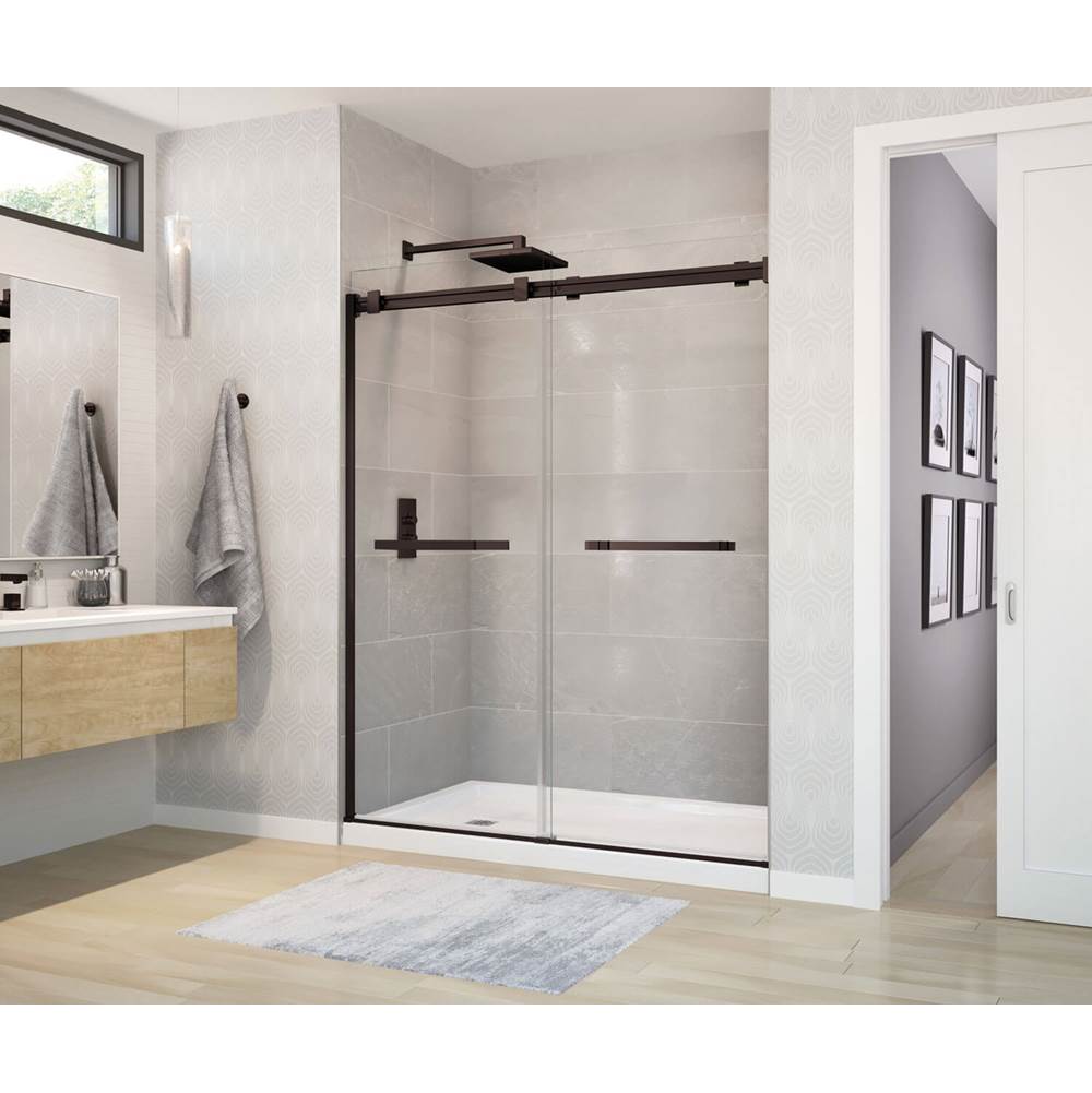 Maax Duel 56-58 1/2 x 70 1/2-74 in. 8mm Sliding Shower Door for Alcove Installation with Clear glass in Dark Bronze