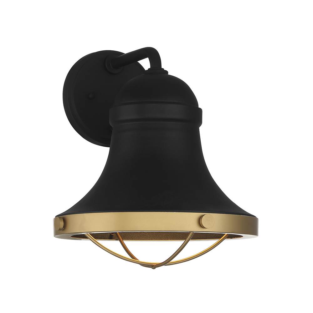 Savoy House Belmont 1-Light Outdoor Dark Sky Wall Lantern in Textured Black with Warm Brass Accents