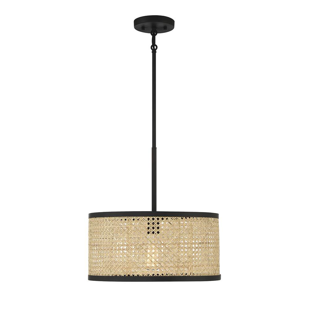 Savoy House 1-Light Pendant in Natural Cane with Matte Black