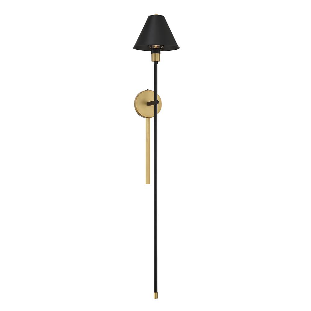Savoy House 1-Light Wall Sconce in Black with Natural Brass Accents